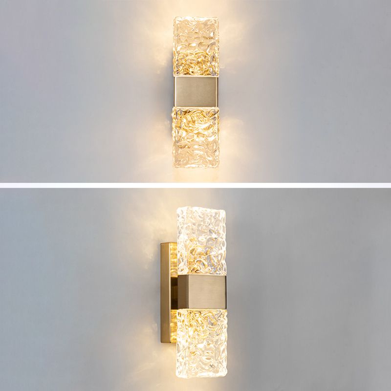 Rectangular Ripple Crystal Indoor Wall Light Postmodern Style Lighting Sconce in Electroplated Gold for Living Room