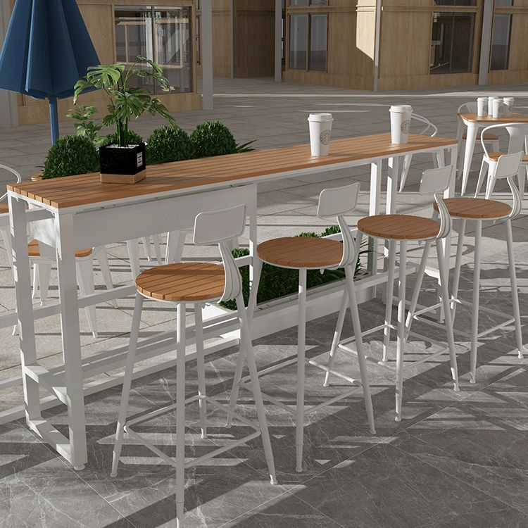 Faux Wood Water Resistant Bar Table Rectangle Industrial Patio Table with Metal Frame