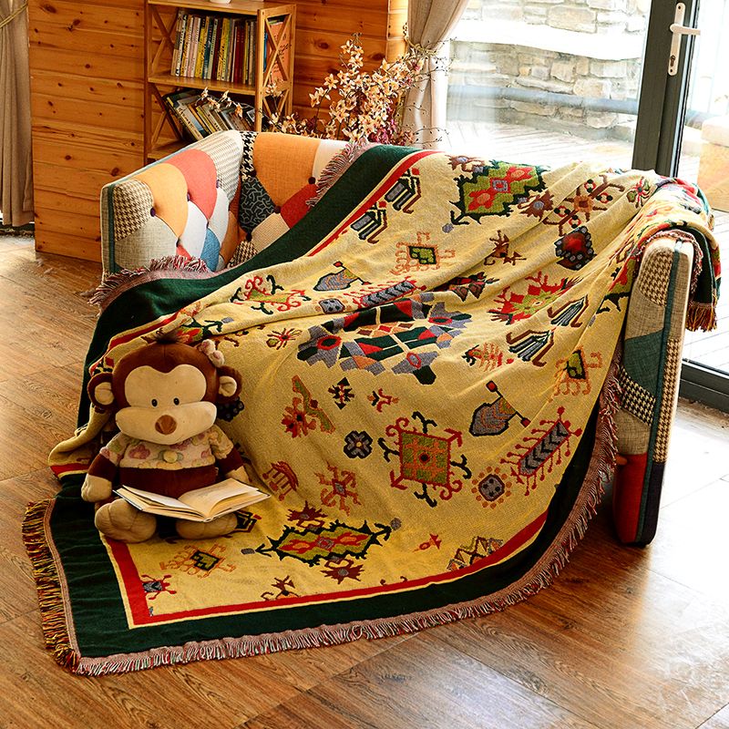 Tapis bohème jaune antique coton tapis géométrique tapis lavable en filet de filet en filet pour le salon