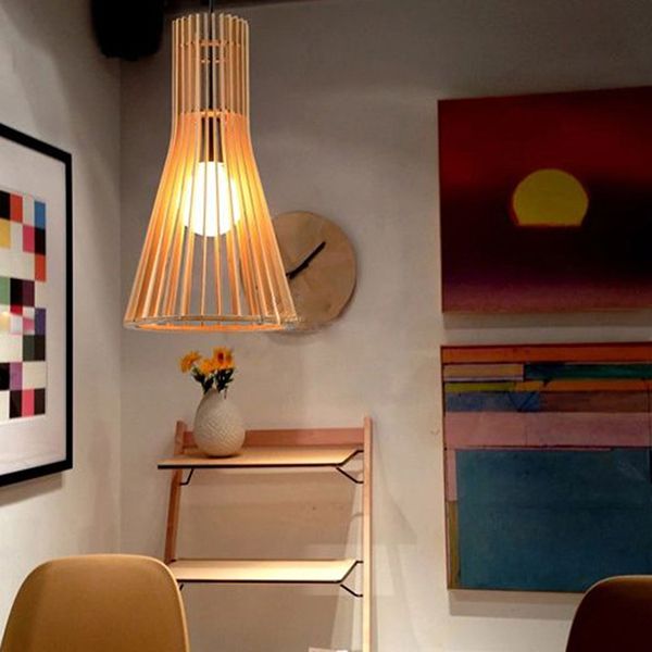 Wood Geometric Shape Pendant Light Modern Style 1 Light Pendant for Living Room