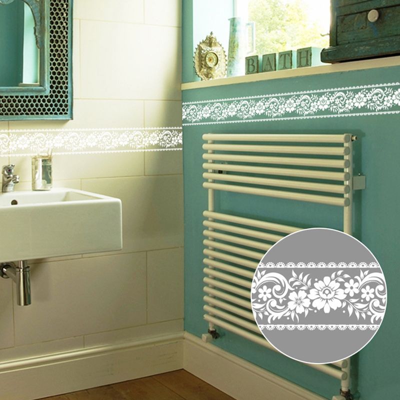 Flower Trim Stick Wallpapers Set of 2 Pcs White Country Style Wall Decor for Bathroom