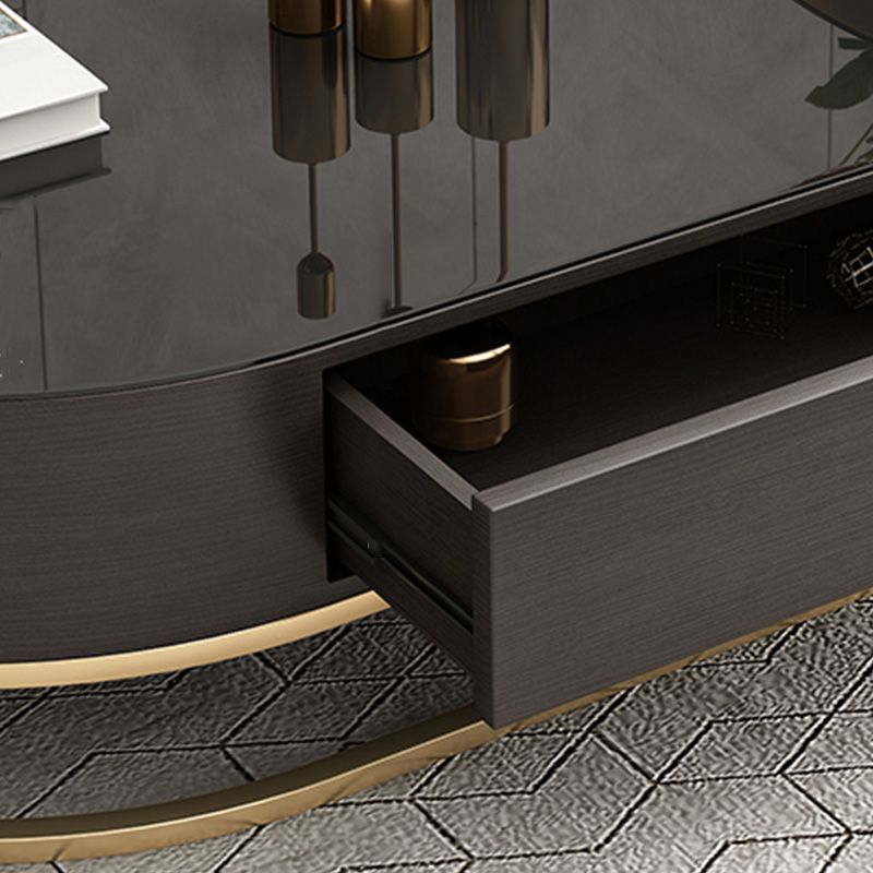 Frame Oval Coffee Table Glam Nesting Coffee Table Set with Drawer