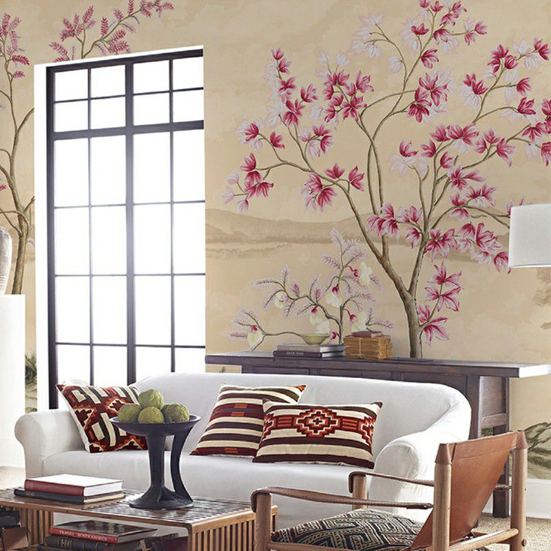 Chinese Lake Scenic Wall Murals Pastel Color Moisture Resistant Wall Covering for Accent Wall