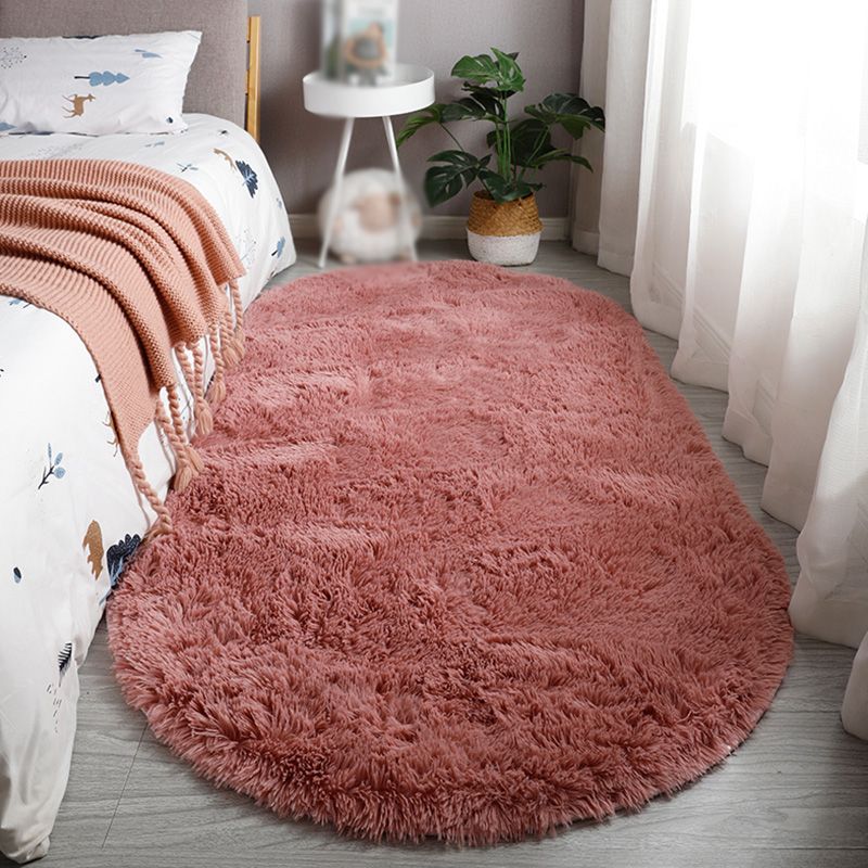 Ovaler fester Teppich Moderner Shag Innenteppich-Polyester Nicht-Rutsch-Rückseite Teppich für Erwachsene Schlafzimmer