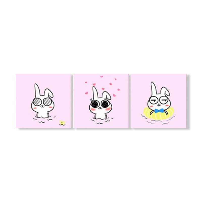 Kawaii Pet Wall Art Set Baby Room Animals Pattern Canvas Print in Soft Color, Set of 3