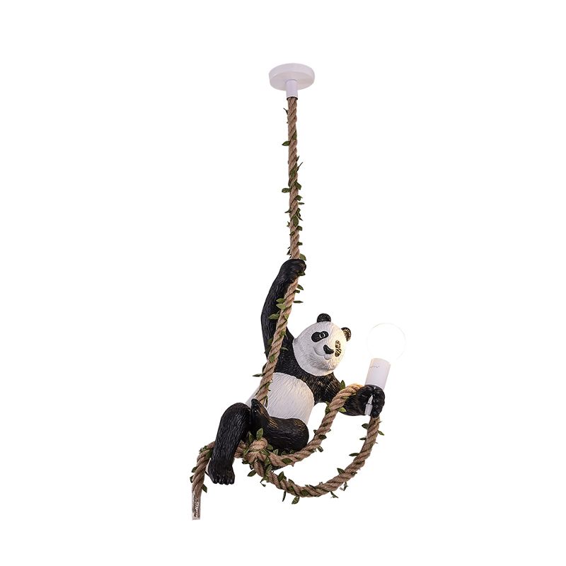 Lampada a pendente Panda Resina creativa 1 kit lampadina a sospensione con asta di corda in bianco e nero