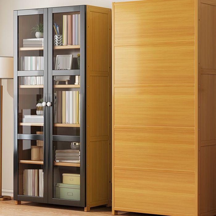 Contemporary Shelf Bookcase Bamboo Bookshelf with Doors for Living Room