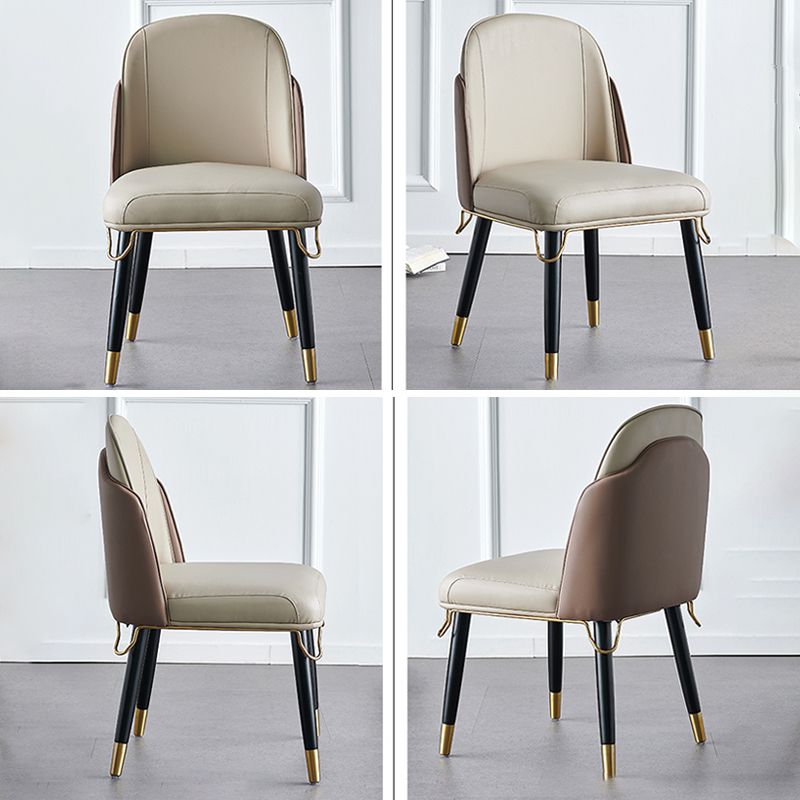 Scandinavian Style Leather Dining Chairs Armless Solid Back Chair for Kitchen