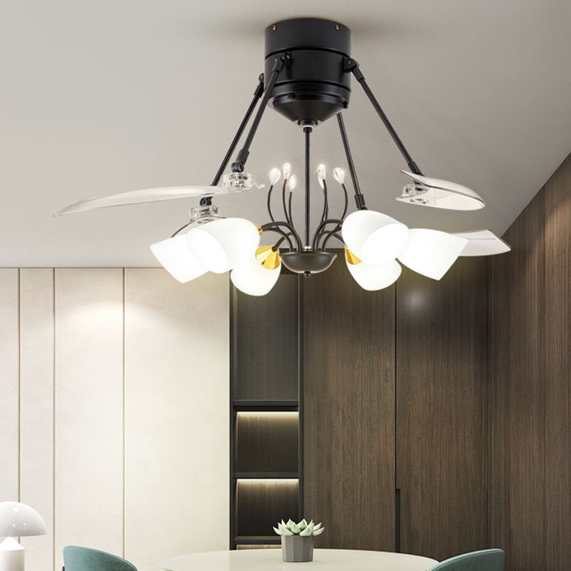 48 "breit geometrische Hangdüfter Leichtsexerität Metall Black Semi-Flush-Halterung mit 4 Klingen