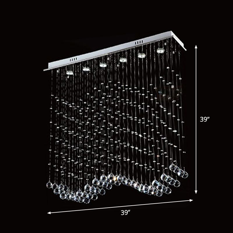 Modern Wave Shaped Ceiling Light 6-Head Crystal Draping Flush Mount Fixture in Stainless Steel