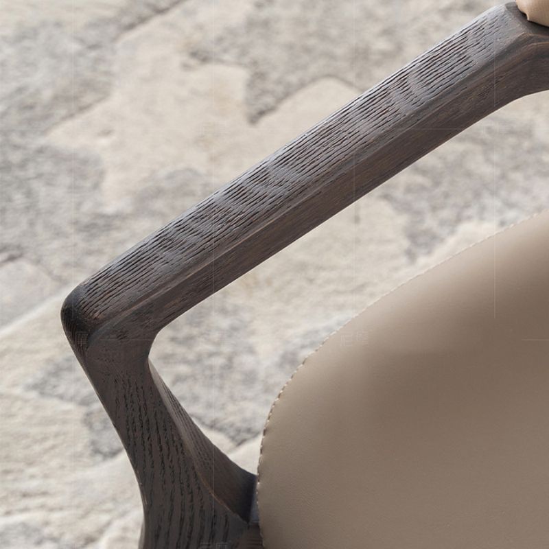 Leather Upholstered Dining Chair Solid Wood Frame Dining Arm Chair