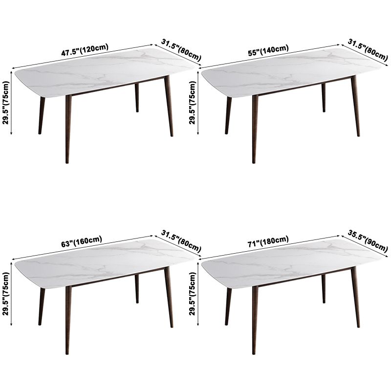 Contemporary Sintered Stone Dining Table Rectangular 4 Legs Table in White