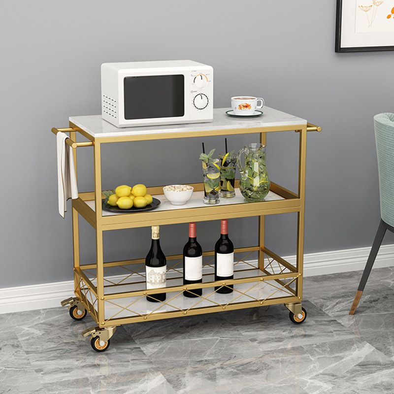 Marble Home Dining Kitchen Trolley Rectangular Prep Table with Towel Rack