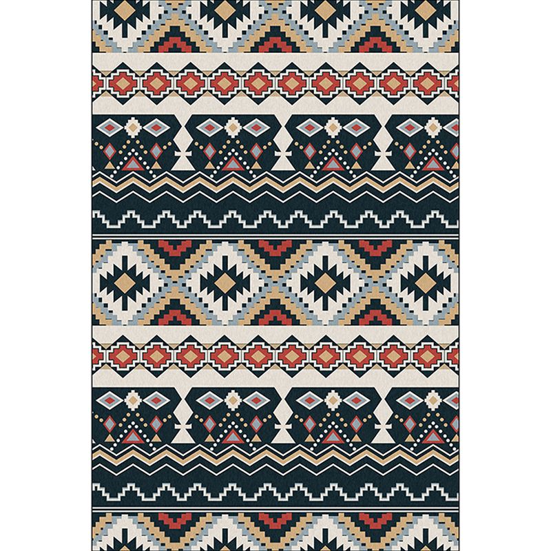 Southwestern Tribal Print Rug Black and White Polyester Rug Machine Washable Non-Slip Area Rug for Living Room