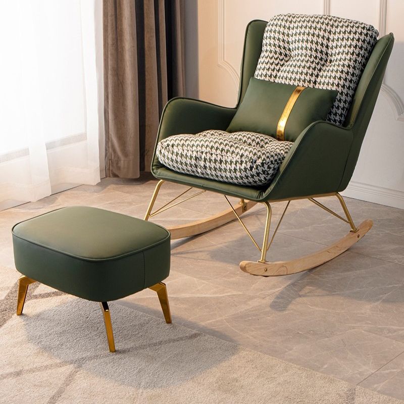 Modern Rocker Chair Metal Frame Dirt Resistant Wingback Upholstered Rocker Chair