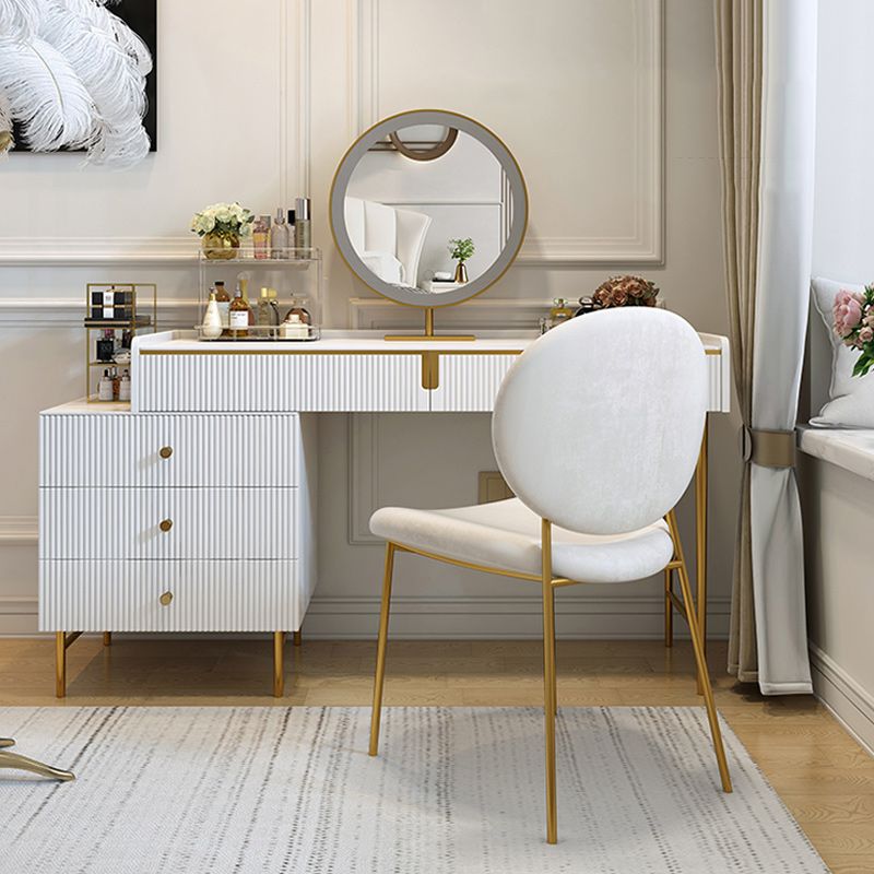 Modern 29.5" Height White Wood Makeup Vanity Set with Drawers