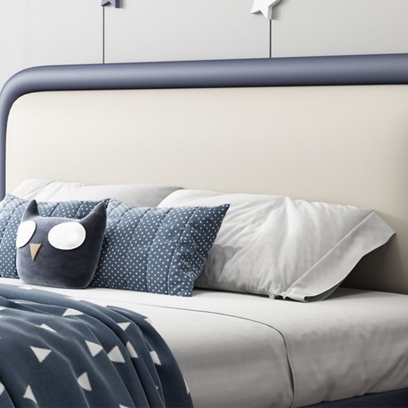 Modern Wooden Blue Standard Bed with Rectangular Headboard and Legs