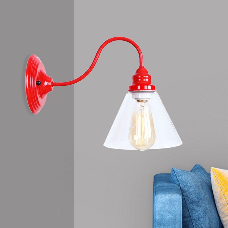 Una luce da parete bulba con centesimi in vetro trasparente in vetro industriale da letto per la camera da letto in rosso in rosso