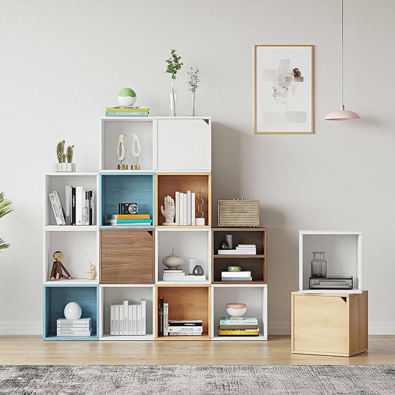 11.8" W Wooden Square Bookshelf Modern Closed Storage Bookcase for Home Office