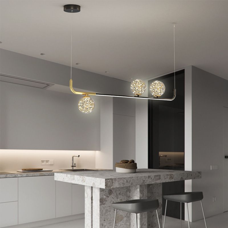 Modern Sphere Island Lighting Glass 4 Light Island Pendant Lights in Gold