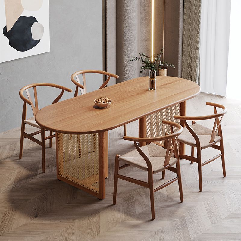 Modern Solid Wood Dining Table Rattan Pedestal Dining Table for Dining Room