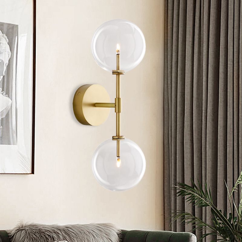 Schwarz/Messing Finish Hebel Wandleuchte Vintage Metallic 2 Lampenlampenleuchte mit klarem/rauchgrauem Glasschatten