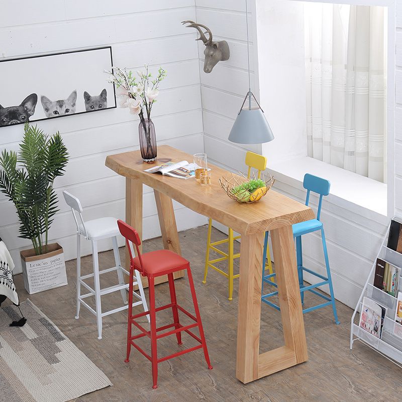 Modern Solid Wood Bar Table Set 1/5 Pieces Double Pedestal Pub Table Set in Natural