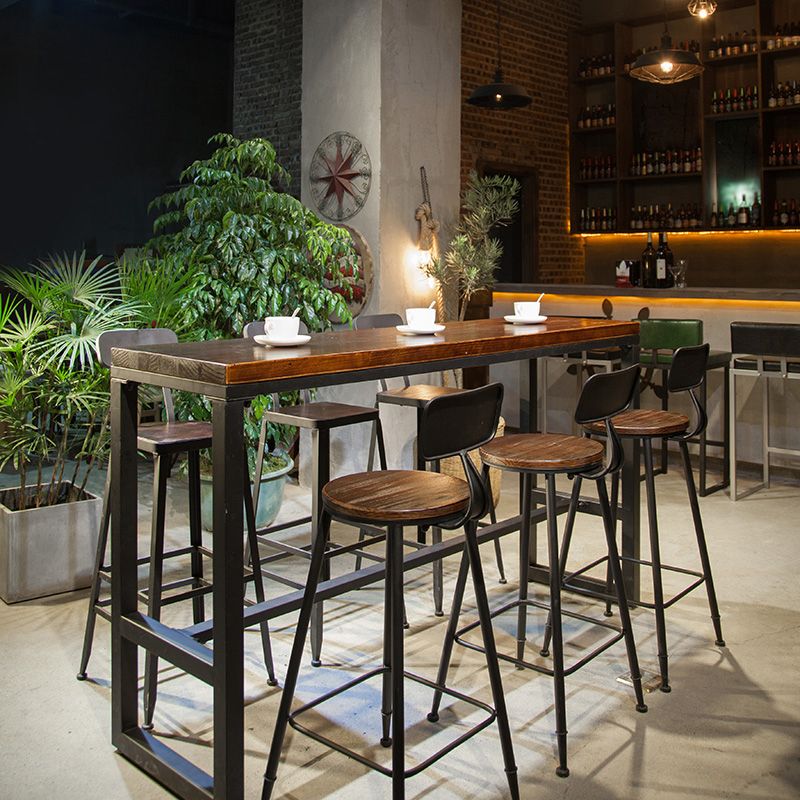 Industrial 1/7 Pieces Bar Table Set Rectangle Wood Counter Table with High Stools