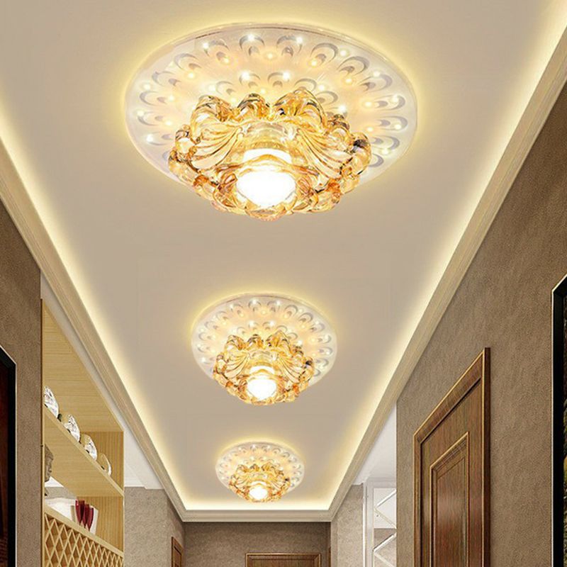 Contemporary Floral Flush Ceiling Light Crystal Corridor LED Flush Mount Lighting-Leuchte in Weiß