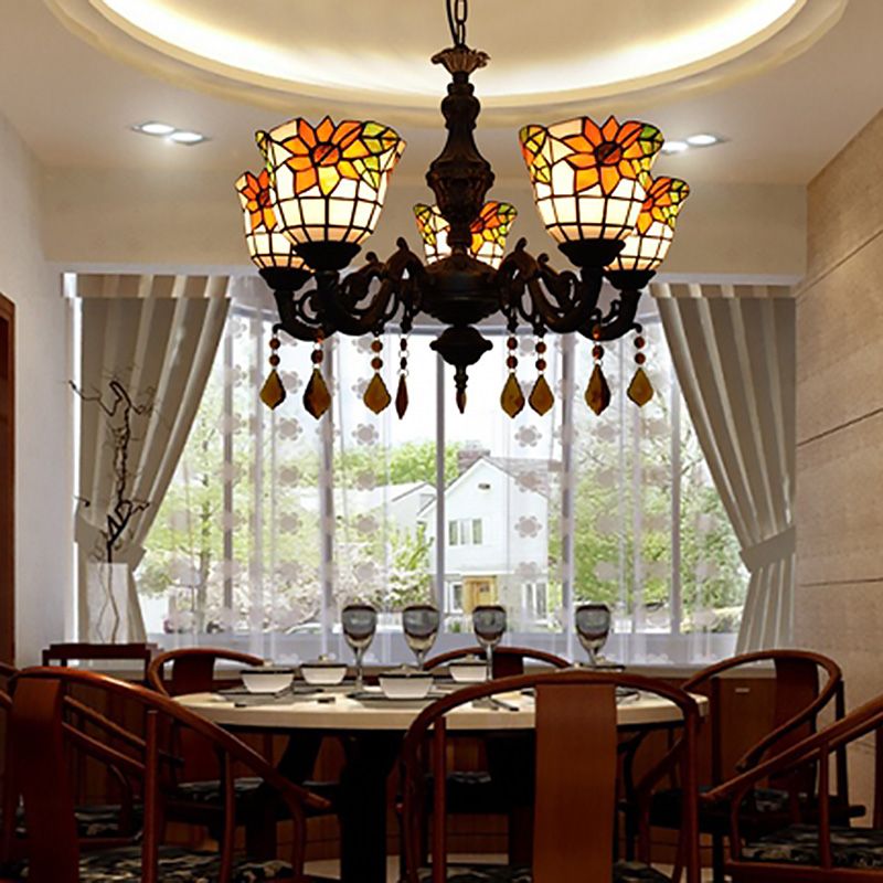 Lampadella in stile Tiffany 5 luci colorate in vetro appeso per soggiorno
