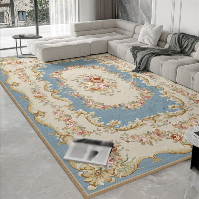 Modern Beige Area Carpet European Pattern Polyester Area Rug Stain Resistant Rug for Home Decor