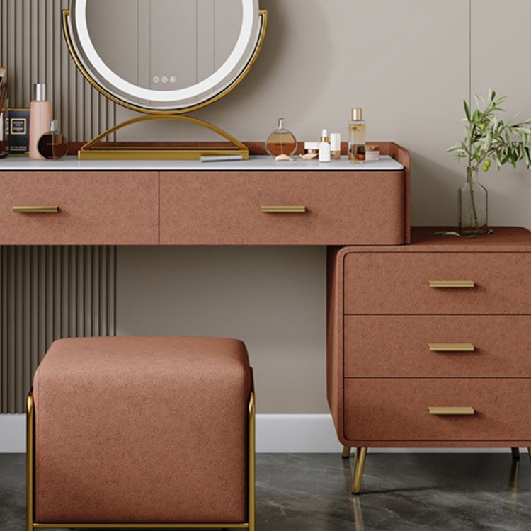 Solid Wood Makeup Vanity Desk Lighted Mirror Dressing Table Stool Set