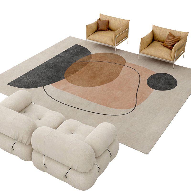 Modern Beige Rug Polyester Color Lump Rug Washable Rug for Living Room