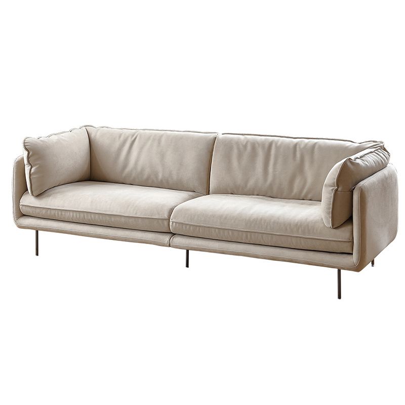 Modern Cream Faux Leather Sofa Pillow Top Arm Sewn Pillow Back Sofa
