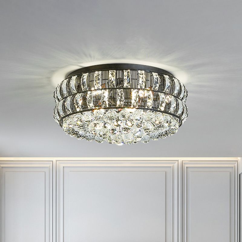 Black Round Flushmount Modernism 7-Head Crystal Orbs Ceiling Flush Mount for Bedroom