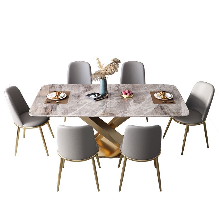 Luxury 1/2/5/7 Pieces Grey Dining Set Sintered Stone Dining Table Set with Leather Chairs