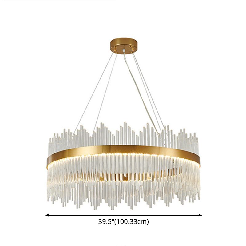Modern Drum Chandelier Glass Crystal Pendant Ceiling Lights with Adjustable Hanging Cord for Living Room