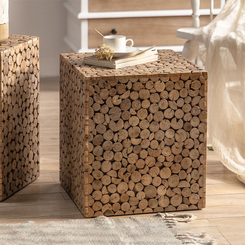 Solid Wood Living Room Side Table Light Brown Square End Table