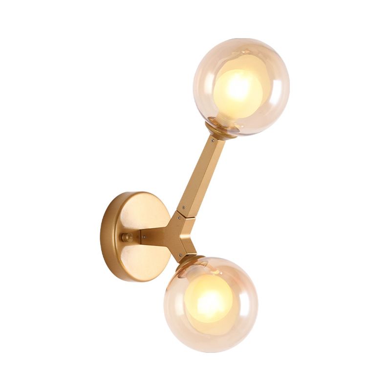 Rotatable Tree Crotch Sconce Ideas Modern Novelty Amber Glass 2 Bulbs Gold Wall Light Fixture