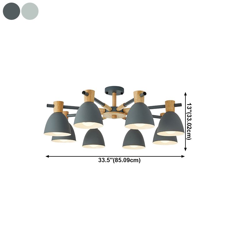 Nordic Style Chandelier Bell Shade Wooden Ceiling Light Fixture for Living Room
