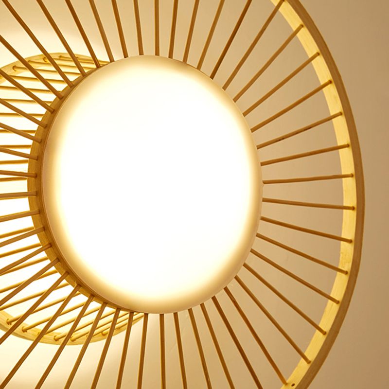 Wheel Shaped Living Room Wall Mount Light Bamboo Simplicity LED Wall Lighting in Wood