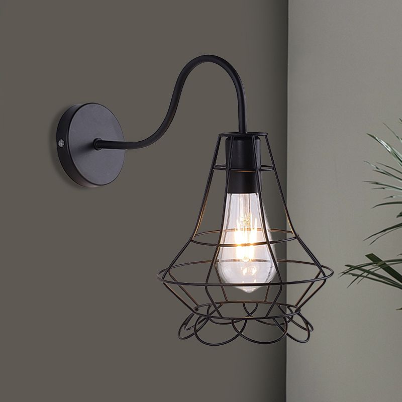 Jarrera de jarrón Luz de pared metálica de la pared Vintage 1 cabezal de la pared del restaurante Luz con brazo curvado en negro