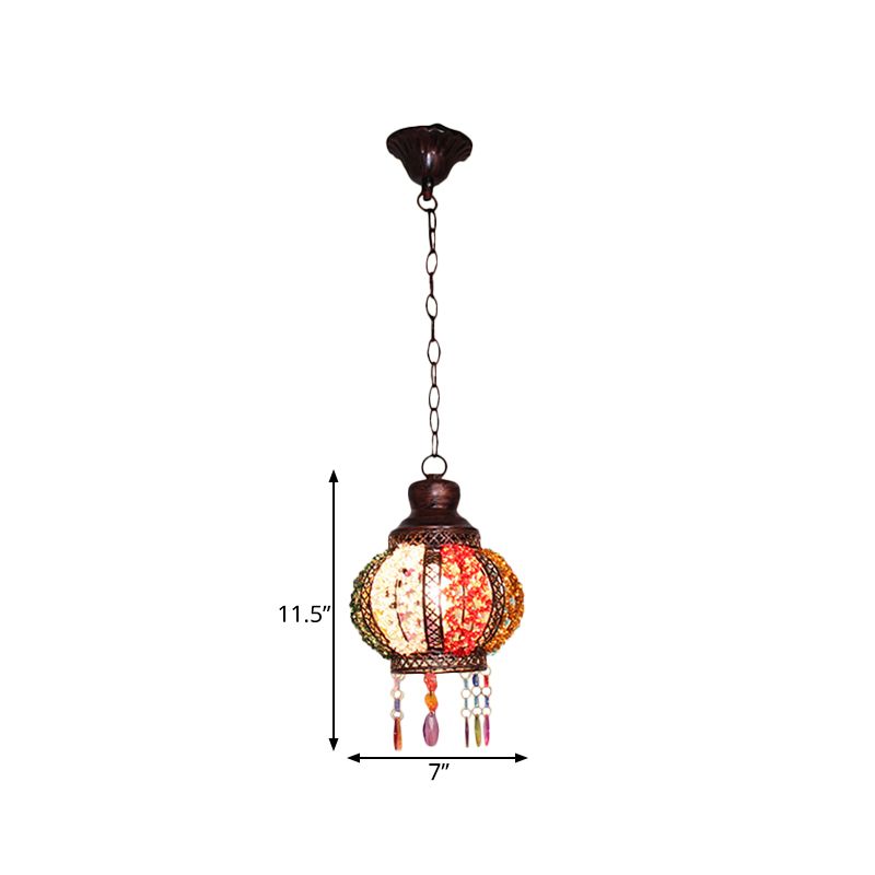 Metal Rust Hanging Pendant Sphere 1 Head Bohemian Ceiling Suspension Lamp for Bedroom