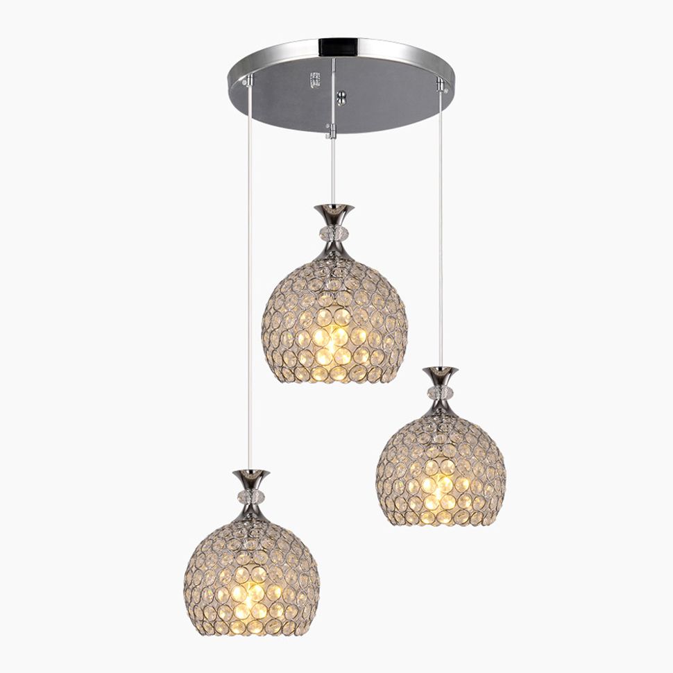 3-Light Dining Room Hanging Light Minimalist Pendant Lighting with Dome Crystal Shade