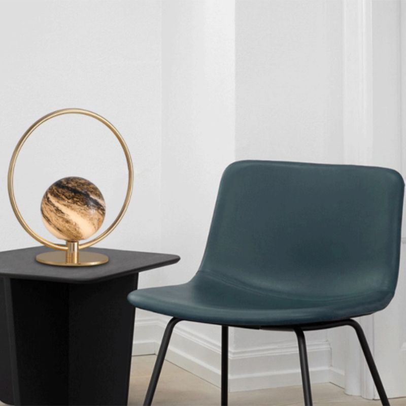 Glass Circle Table Lamp Contemporary Planet Shape Table Lamp for Bedroom