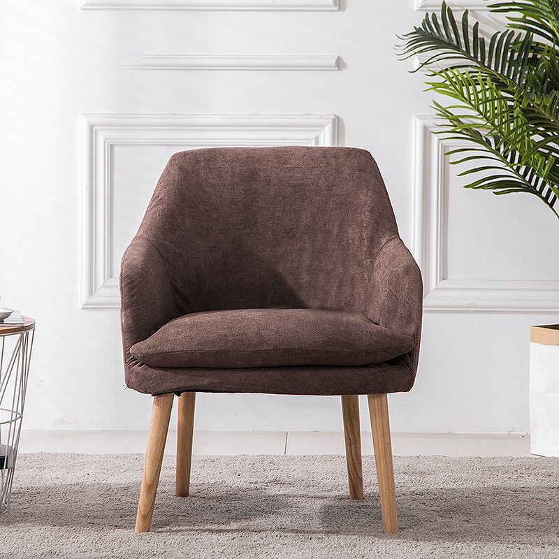 Velvet Chair with Sloped Arms and Basic Four Wooden Legs for Apartment