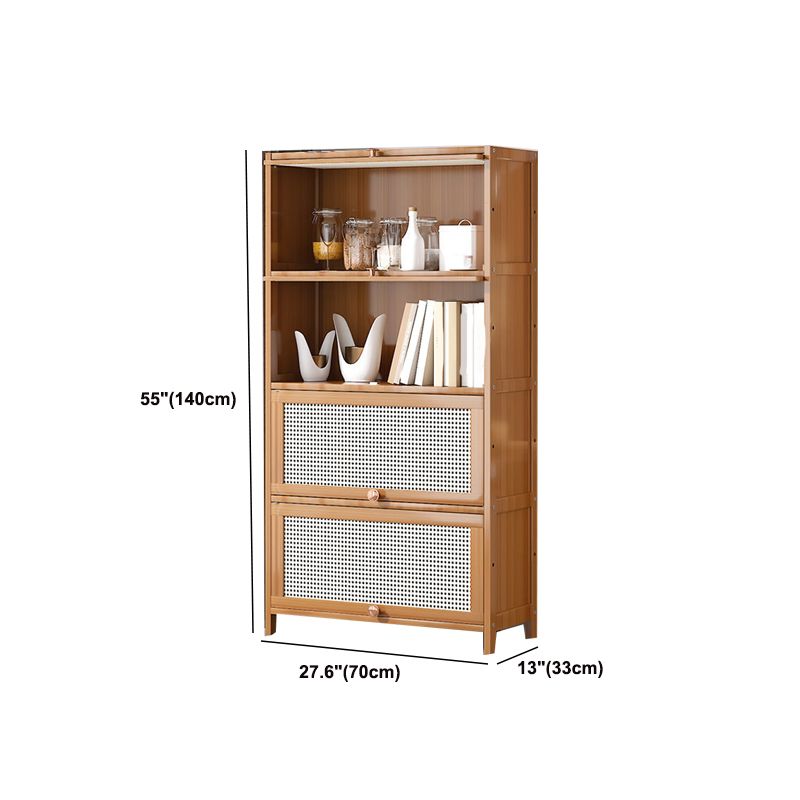 13" Wide Wooden Bookcase Bamboo Light Brown Bookshelf with Doors