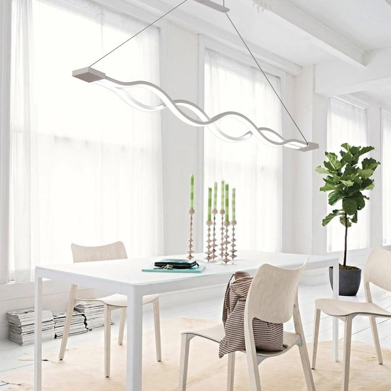 White Linear LED Island Light in Modern Concise Style Wrought Iron Pendant Light with Acrylic Shade