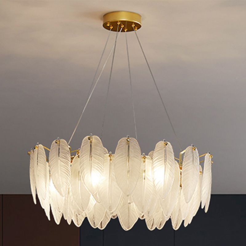 Minimalismo moderno Carrina de plumas de vidrio claro colgante para sala de estar