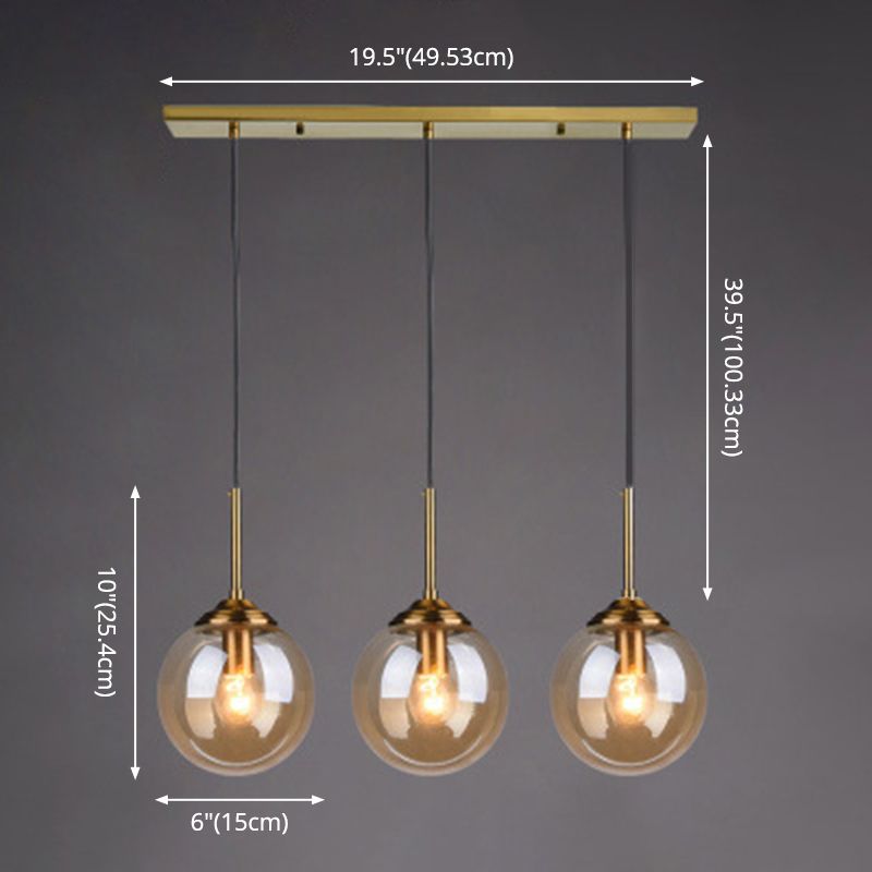 3 Lights Globe Hanging Ceiling Lights Minimalist Glass Multi Light Pendant for Restaurant